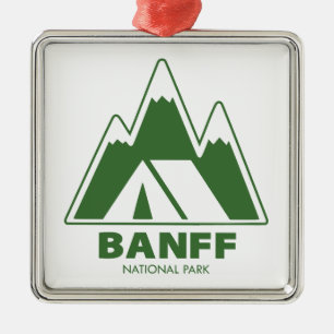 Ornement Carré Argenté Camping dans les montagnes du parc national Banff