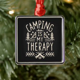 Ornement Carré Argenté Camping est ma thérapie amusant camper citations r