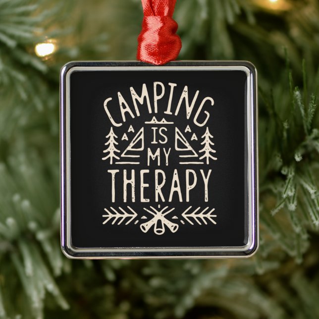 Ornement Carré Argenté Camping est ma thérapie amusant camper citations r (Arbre)