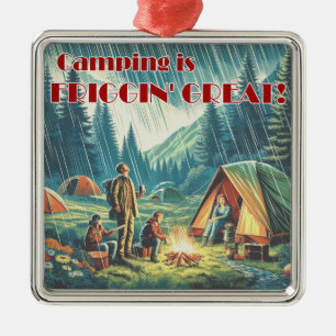 Ornement Carré Argenté Camping Friggin Grande Pluie Drôle