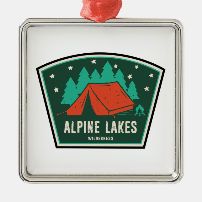 Ornement Carré Argenté Camping sauvage des lacs alpins (Devant)