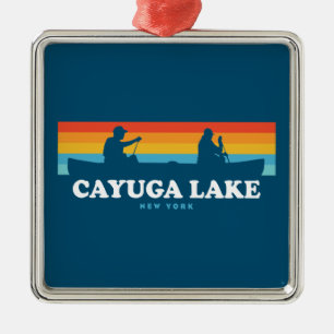 Ornement Carré Argenté Canot Cayuga Lake New York