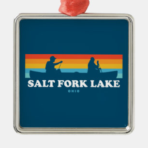 Ornement Carré Argenté Canot de Salt Fork Lake Ohio