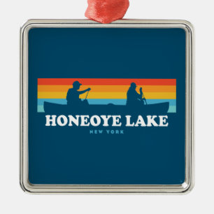 Ornement Carré Argenté Canot Honeoye Lake New York