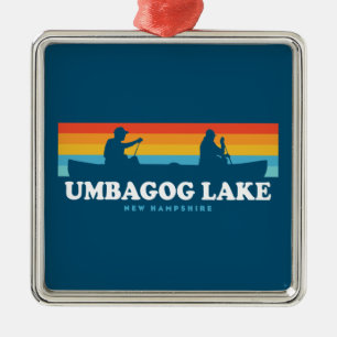 Ornement Carré Argenté Canot Umbagog Lake New Hampshire