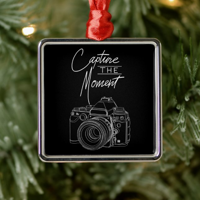 Ornement Carré Argenté Capture Moment Camera Photographe. (Arbre)