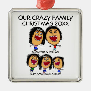 Ornement Carré Argenté Caricature de famille personnalisée