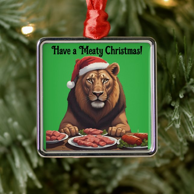 Ornement Carré Argenté carnivore lion Christmas holiday Ornament (Arbre)