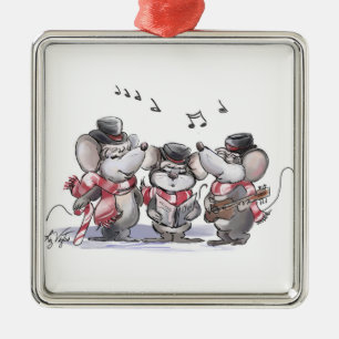 Ornement Carré Argenté Caroling with Mic, Mac & Moe Square Ornament