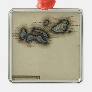 Ornement Carré Argenté Carte d'atlas d'îles d'Açore