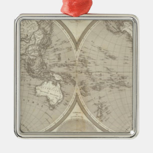 Ornement Carré Argenté Carte de globe
