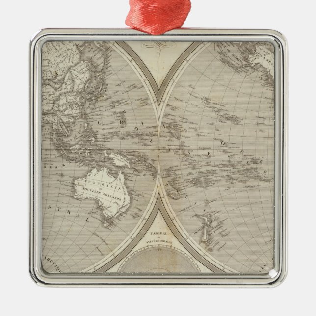 Ornement Carré Argenté Carte de globe (Devant)