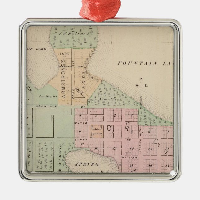 Ornement Carré Argenté Carte de la ville d'Albert Lea, Minnesota (Devant)