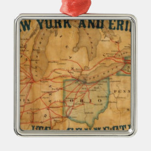 Ornement Carré Argenté Carte de la voie ferrée de New York et d'Erie