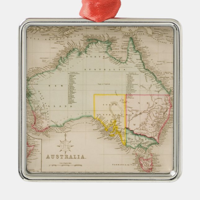 Ornement Carré Argenté Carte de l'Australie et de la Nouvelle Zélande (Devant)