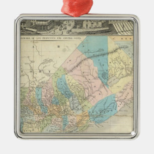 Ornement Carré Argenté Carte de l'état de la Californie