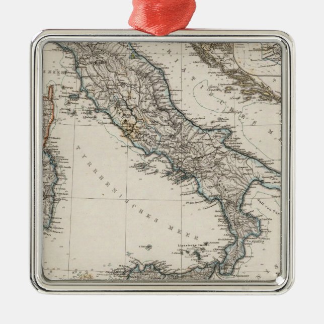 Ornement Carré Argenté Carte de l'Italie par Stieler (Devant)