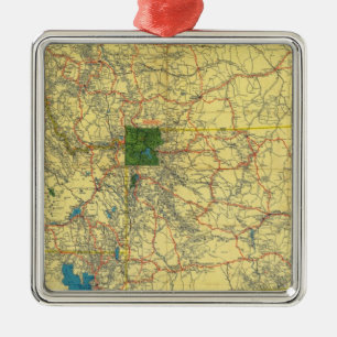 Ornement Carré Argenté Carte de route Idaho, Mont, carte de Wyo