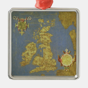 Ornement Carré Argenté Carte des îles britanniques du 16ème siècle