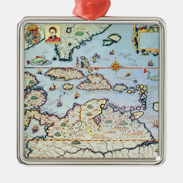 Ornement Carré Argenté Carte des îles des Caraïbes (Devant)