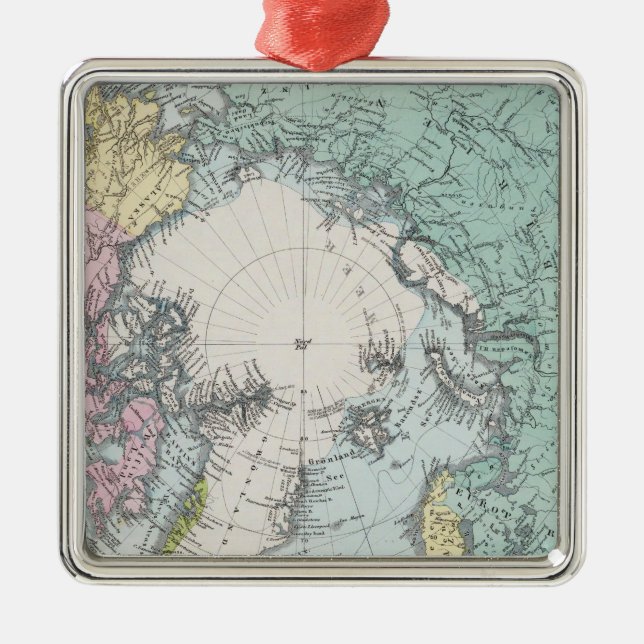 Ornement Carré Argenté Carte des mers polaires (Devant)