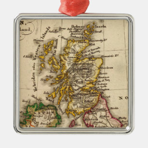 Ornement Carré Argenté Carte d'îles britanniques