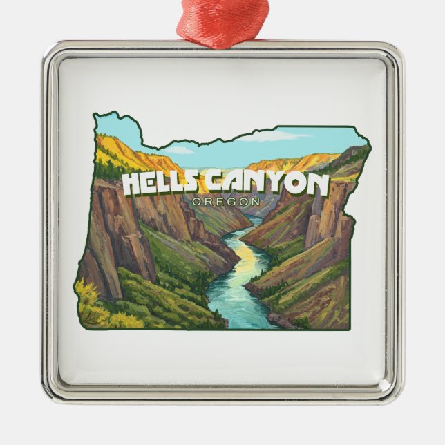 Ornement Carré Argenté Carte du canyon Hells Oregon (Devant)