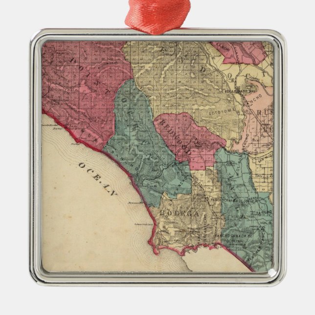 Ornement Carré Argenté Carte du comté de Sonoma la Californie (Devant)