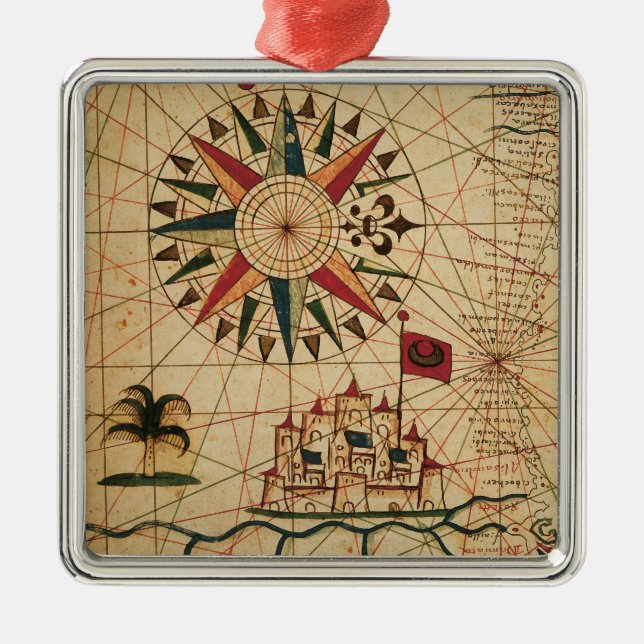 Ornement Carré Argenté Carte du diagramme | de Portolan du Caire, Egypte (Devant)