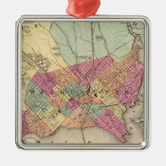 Ornement Carré Argenté Carte du district de Columbia, Washington (Devant)