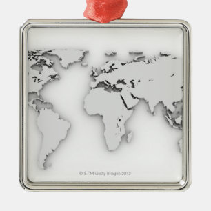 Ornement Carré Argenté carte du monde 3D, image générée par ordinateur