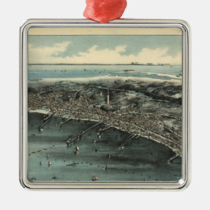 Ornement Carré Argenté Carte picturale Vintage de Provincetown (1910)