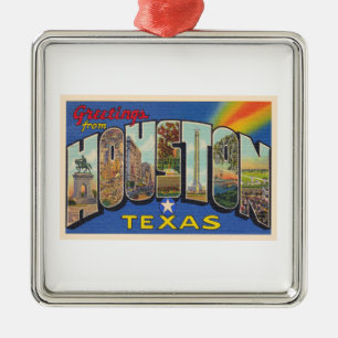 Ornement Carré Argenté Carte postale Houston Texas TX Vintage Grande Lett