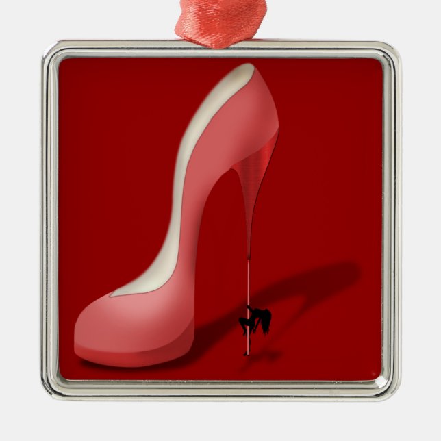 Ornement Carré Argenté Cartoon Giant Red Stiletto - Danseuse de talon (Devant)