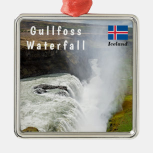 Ornement Carré Argenté Cascade de Gullfoss - sud-ouest de l'Islande