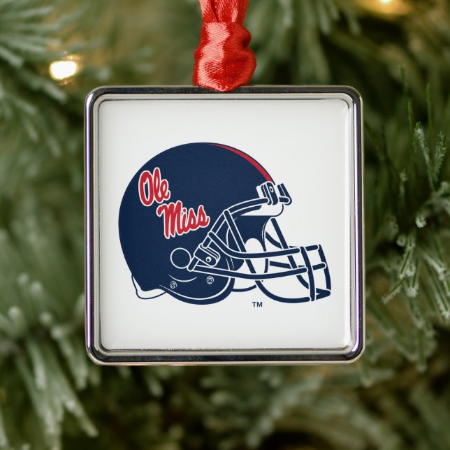 Ornement Carré Argenté Casque Ole Miss Football | bleu foncé (Arbre)