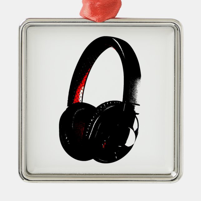 Ornement Carré Argenté Casque Pop Art Head Téléphone (Devant)