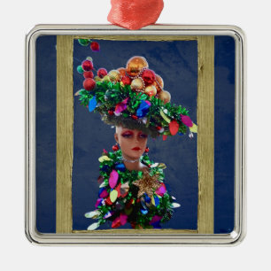 Ornement Carré Argenté Casquette de la fête du Grand Derby de Noël avec d