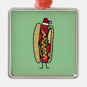 Ornement Carré Argenté Casquette de Père Noël de Noël de hot-dog de st