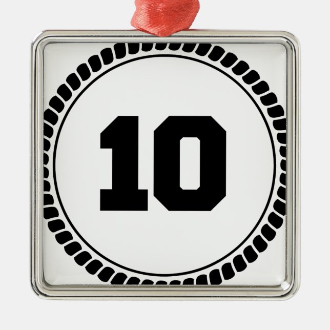 Ornement Carré Argenté Cercle du numéro 10 (Devant)