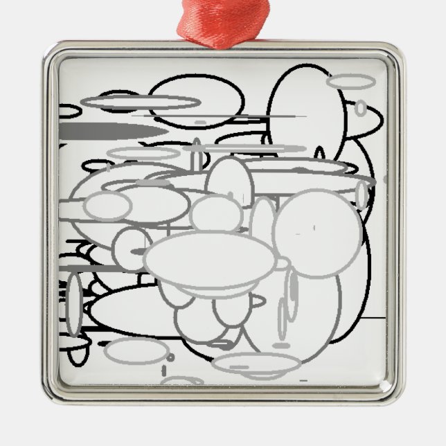 Ornement Carré Argenté Cercles gris-blanc noir, Art numérique des enfants (Devant)