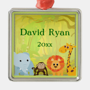Ornement Carré Argenté C'est un baby shower de jungle
