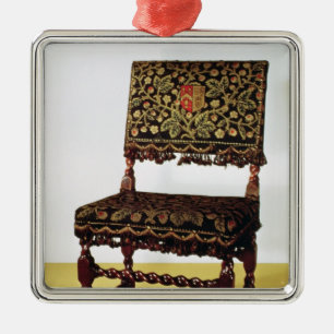Ornement Carré Argenté Chaise avec les civières en spirale, fin du 17èm