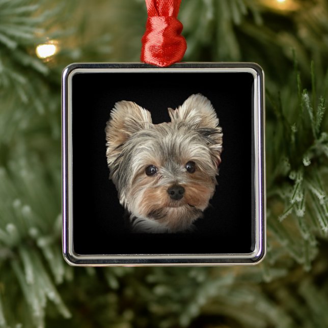 Ornement Carré Argenté Chargeur sans fil Yorkie Dog (Arbre)