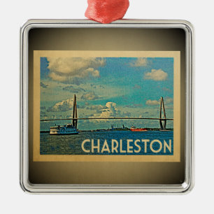 Ornement Carré Argenté Charleston Vintage voyage de l'ornement de la Caro