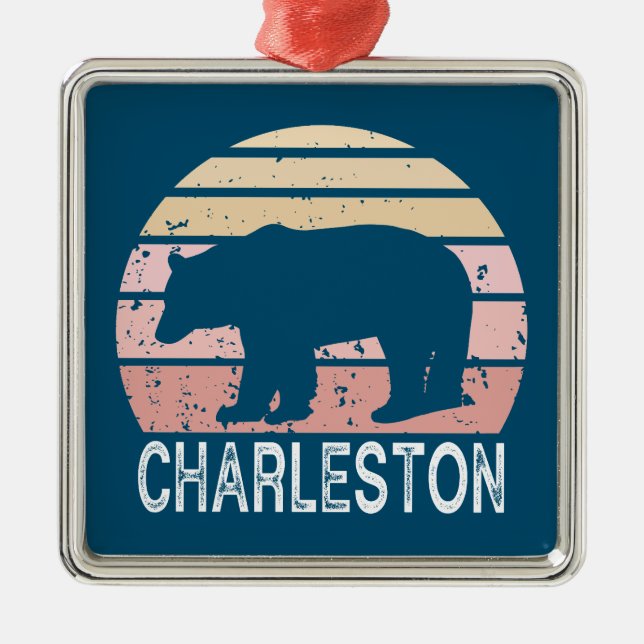 Ornement Carré Argenté Charleston West Virginie Retro Bear (Devant)