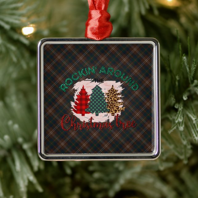 Ornement Carré Argenté Chasse Chisholm Tartan écossais original moderne (Arbre)