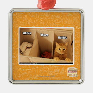 Ornement Carré Argenté Chat de blanchisserie