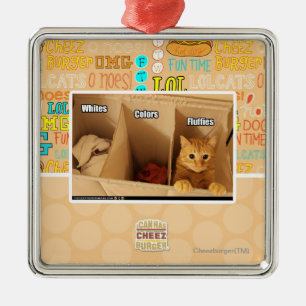 Ornement Carré Argenté Chat de blanchisserie