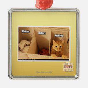 Ornement Carré Argenté Chat de blanchisserie